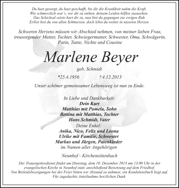 Traueranzeige von Marlene Bayer von Pegnitz-Zeitung
